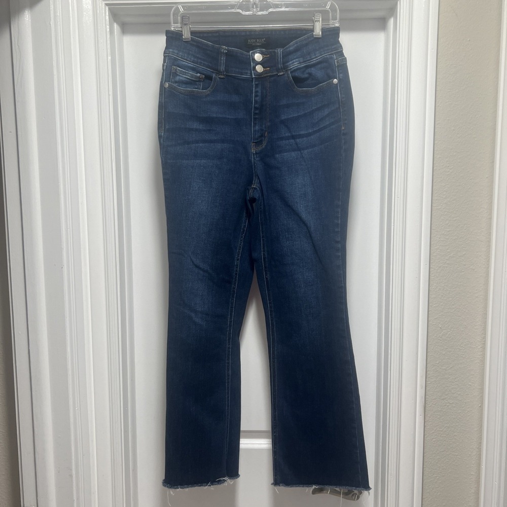 Judy Blue Jeans 11/30 (30x28) Boot Cut Dark Wash Double Button Raw Hem JB82568DK